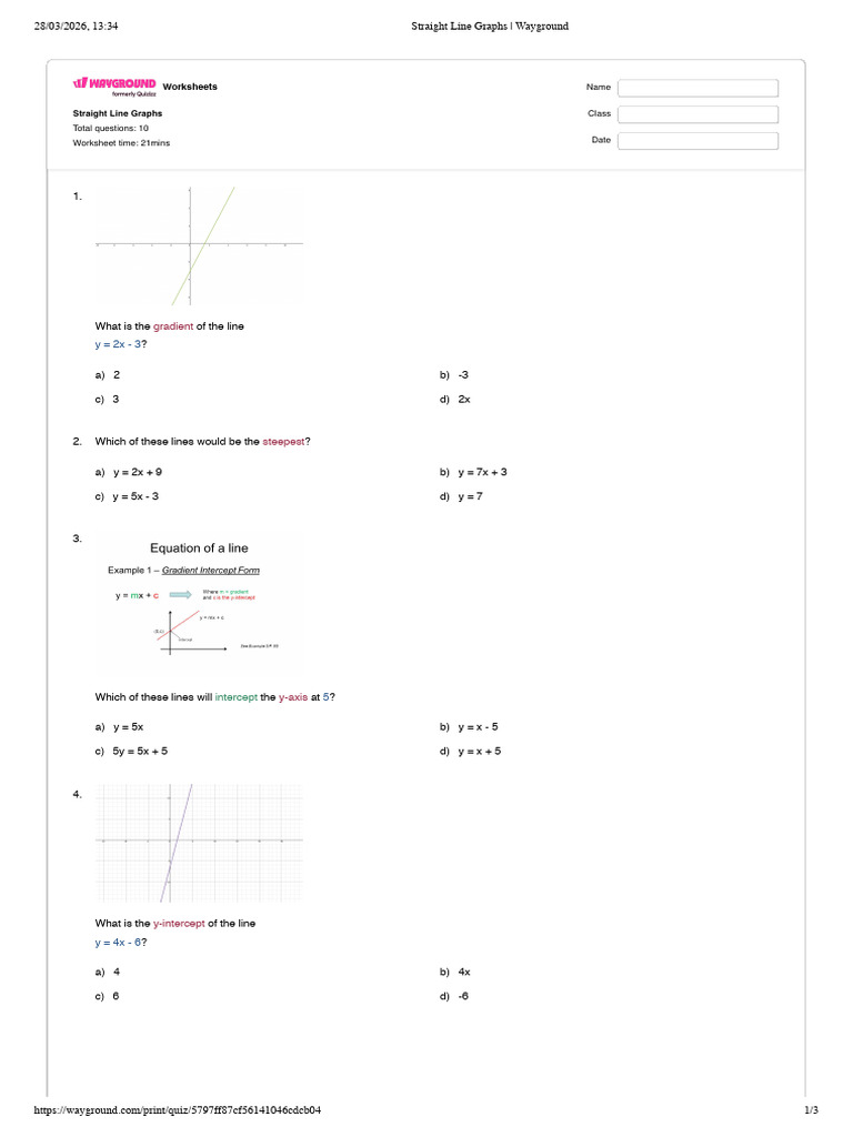 Straight Line Graphs _ Wayground | PDF