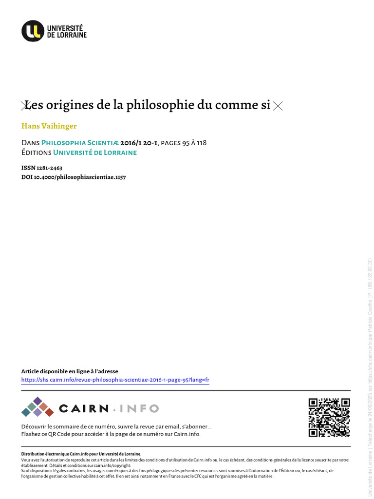 Vaihinger - Les origines de la philosophie du comme si | PDF | Arthur ...
