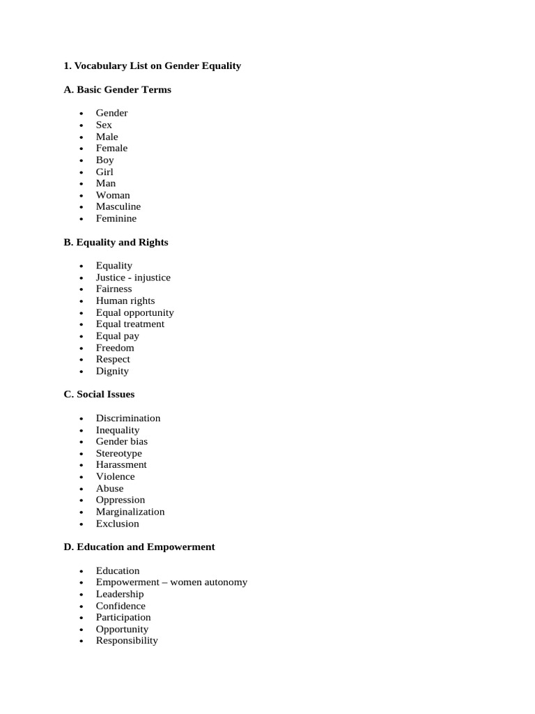Gender Equality Vocabulary | PDF