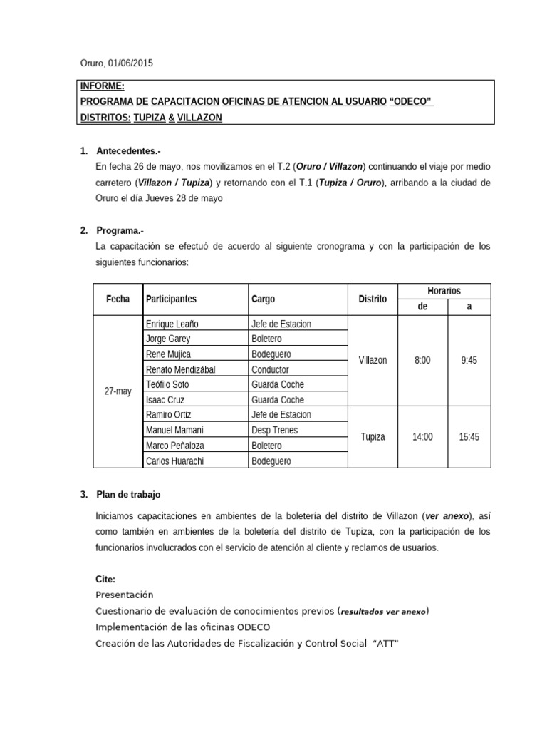 Informe Capacitacion ODECO Tu Vz | PDF