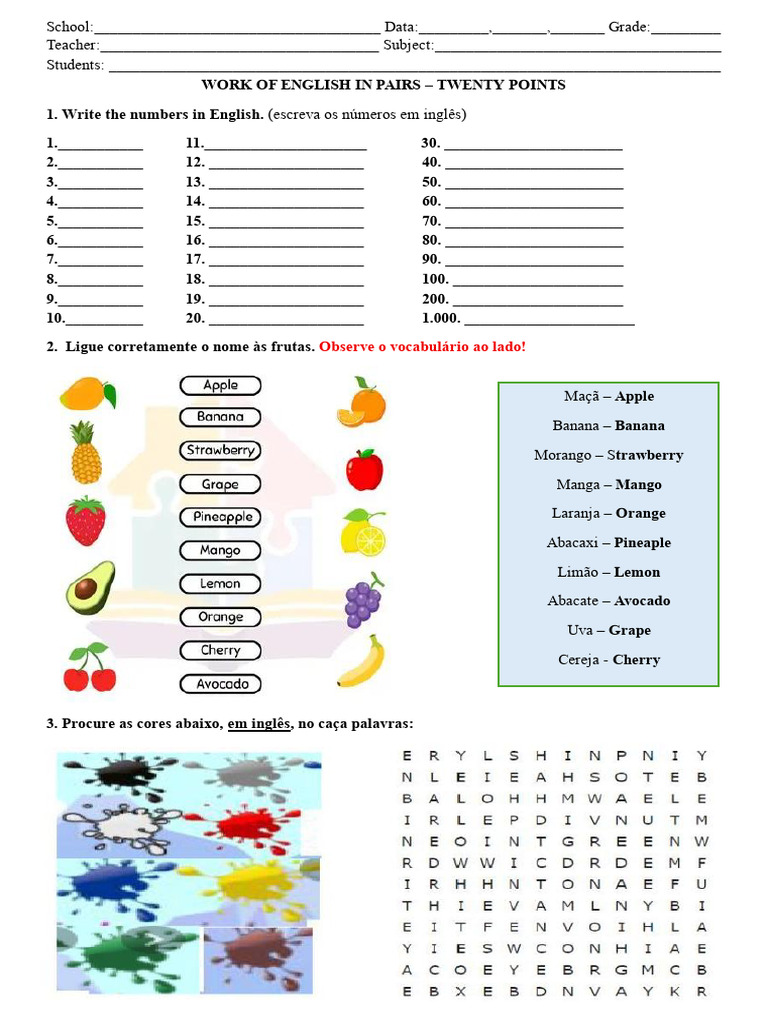 Trabalho de Ingles - Guilherme e Henrique 7º Ano - 090455 | PDF | Fruta ...