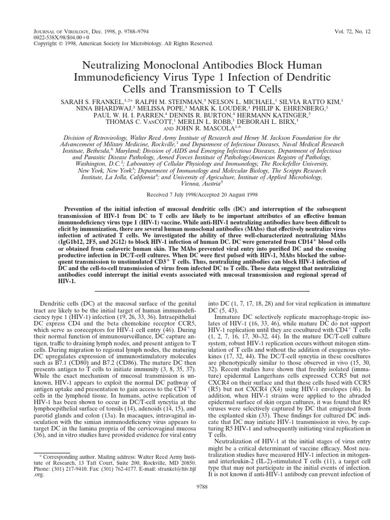 Neutralizing Monoclonal Antibodies Block Human Immunodeficiency Virus ...