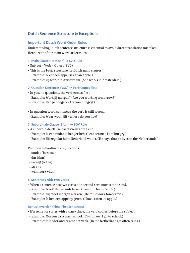 Dutch Grammar Rules and Exceptions | PDF