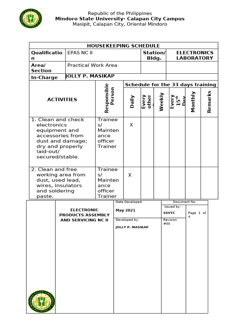 Housekeeping Schedule | PDF