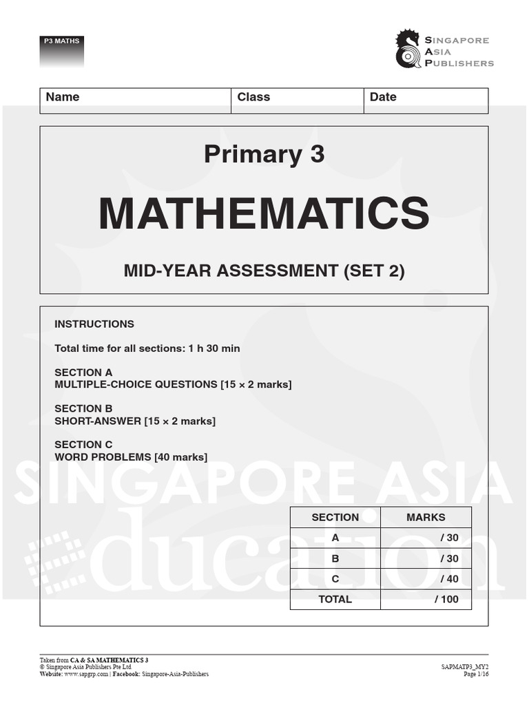 P3Maths Mid Year Set 2 | PDF