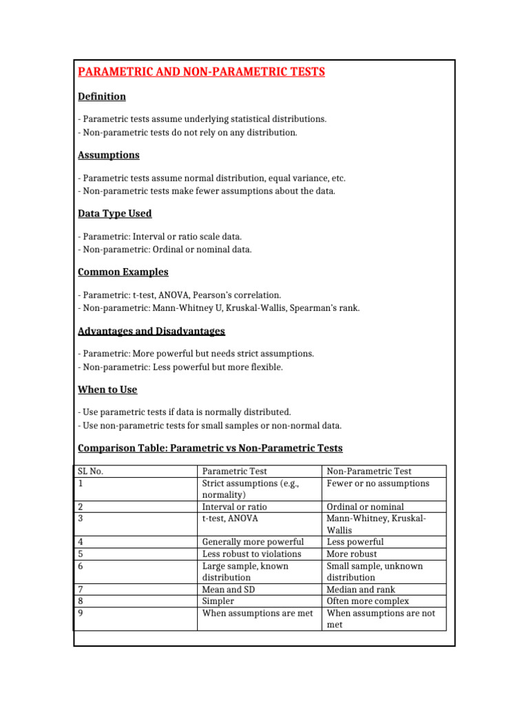 Parametric vs NonParametric Tests | PDF
