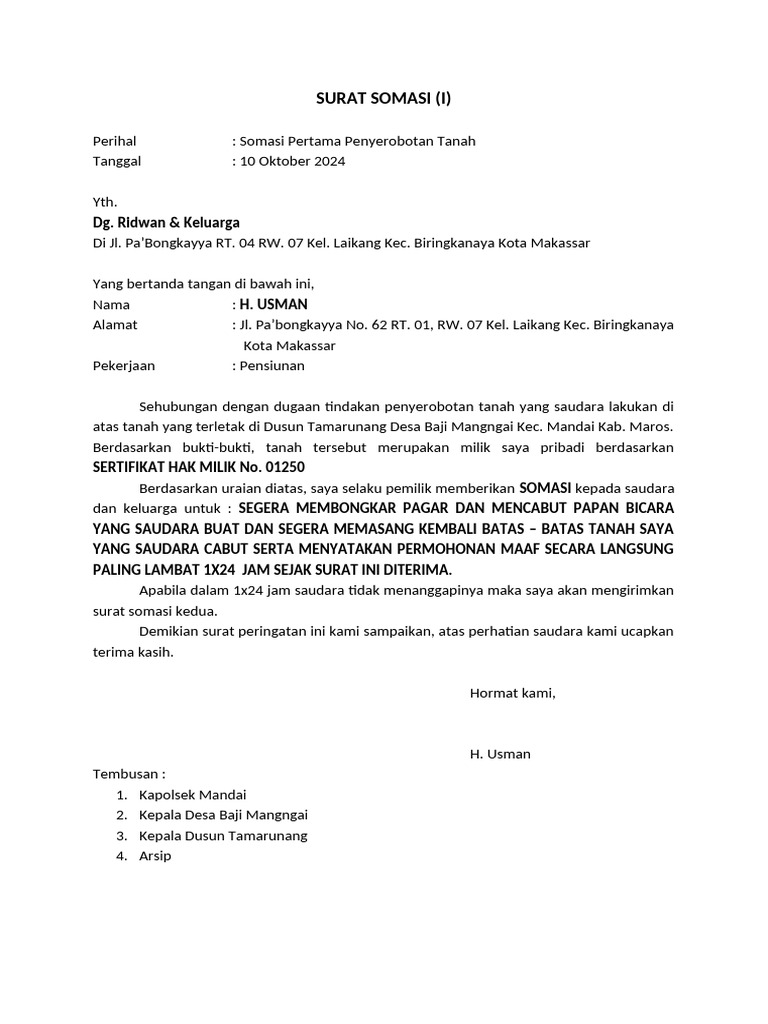 Surat Somasi 1 | PDF
