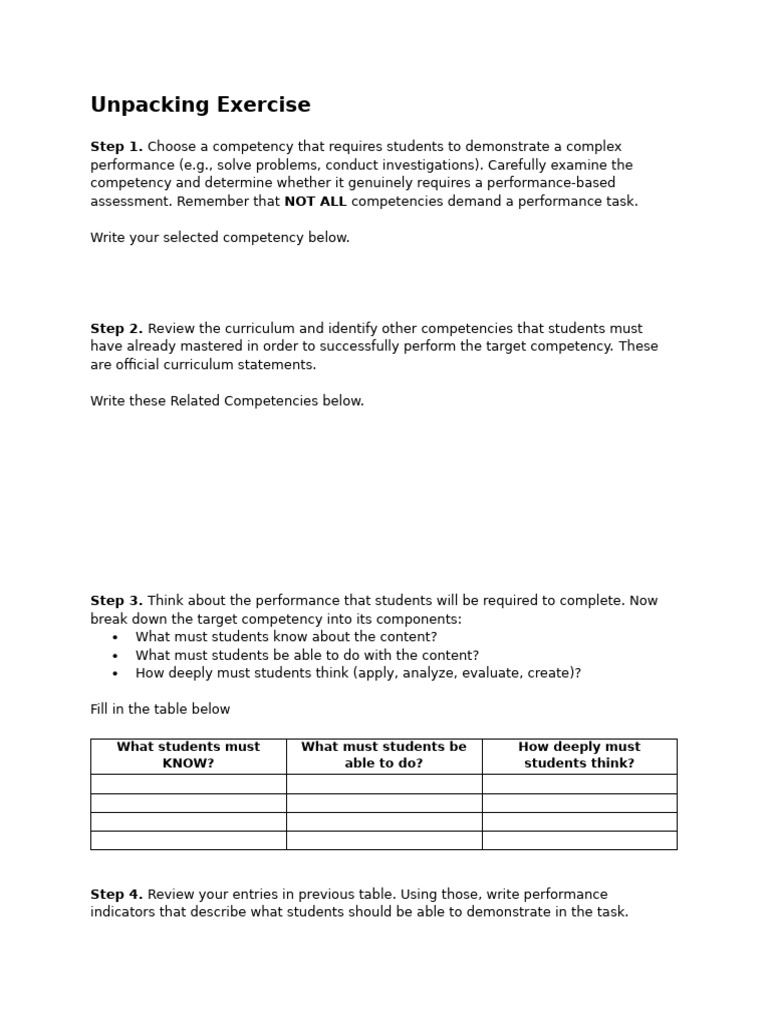 Unpacking Exercise | PDF
