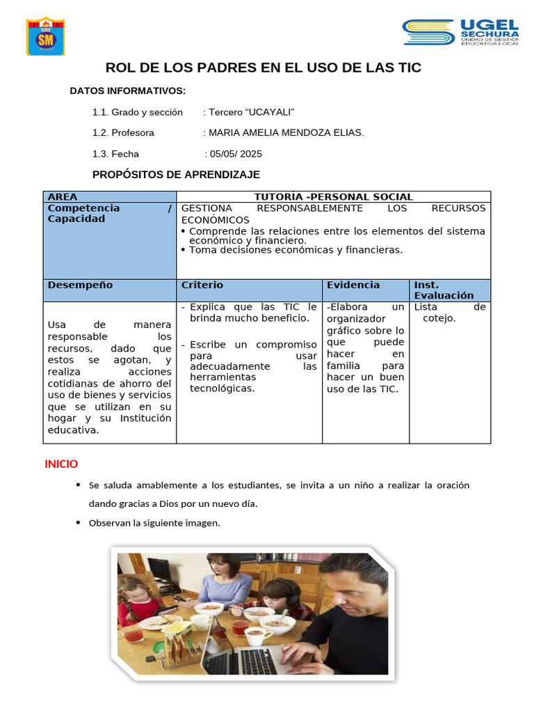 Sesion Rol de Los Padres en El Uso de Las Tic 3 Grado 2025 | PDF ...