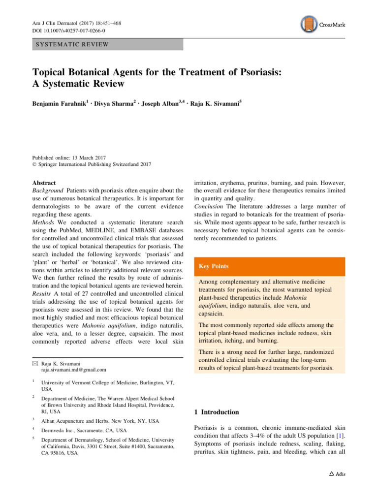 Topical Botanical Agents for the Treatment of Psoriasis | PDF ...