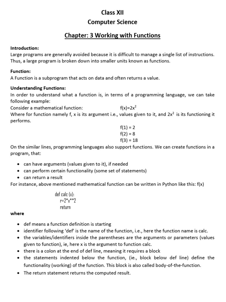 Chapter 3 Working With Functions | PDF | Parameter (Computer ...