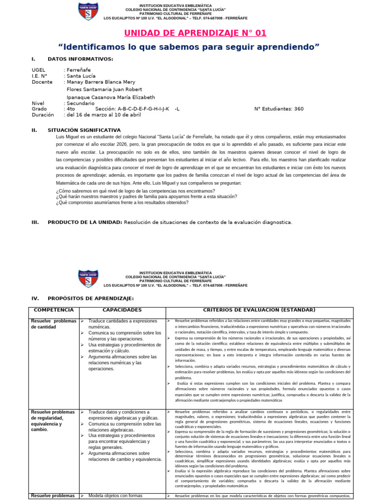UNIDAD DE APRENDIZAJE #1 - 2026 (Corregido) | PDF | Ecuaciones ...