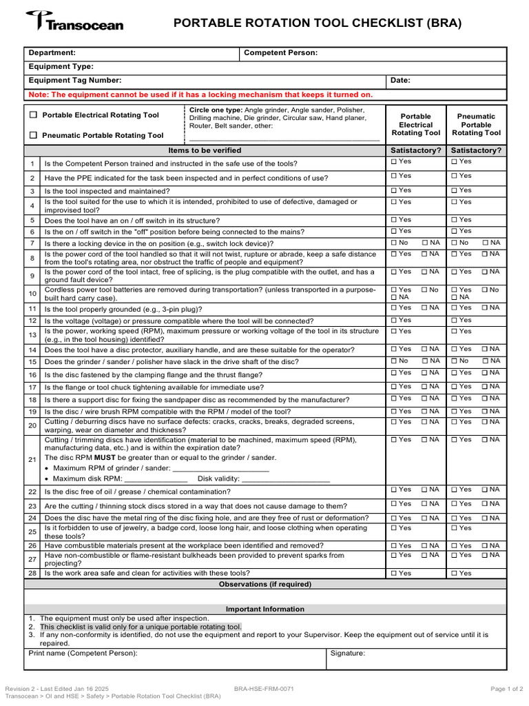 Portable Rotation Tool Checklist (BRA) (7) (2) | PDF | Engenharia ...