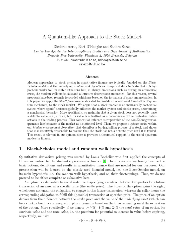 A Quantum-like Approach to the Stock Market | PDF