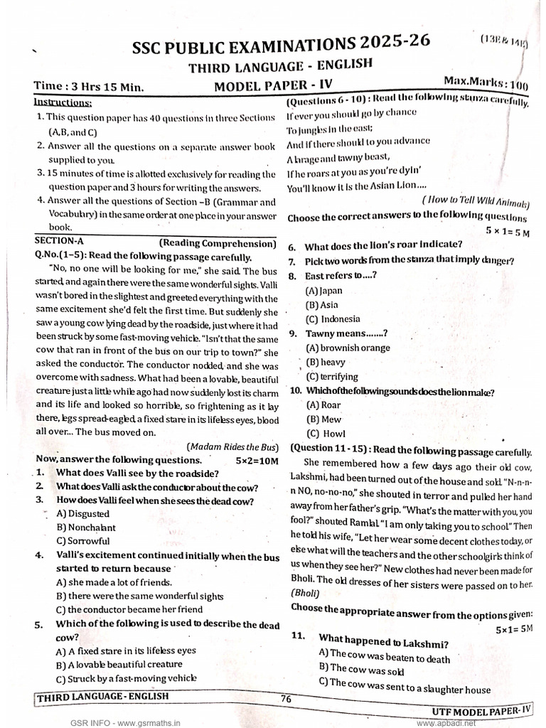 SSC English UTF Model Paper 4 | PDF