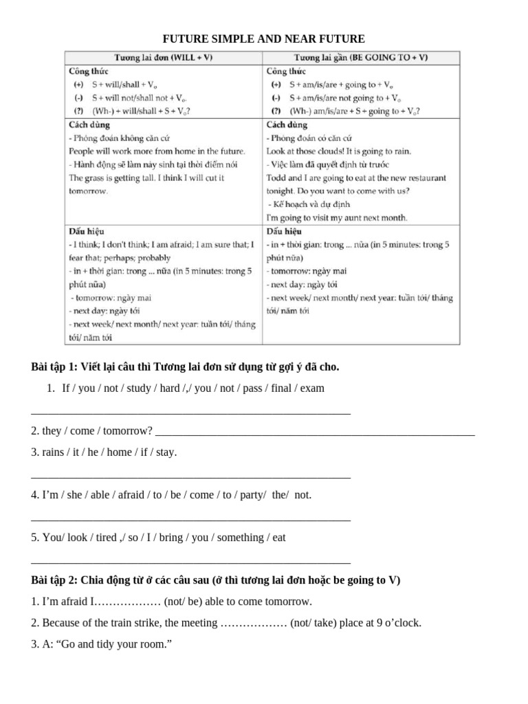 FUTURE SIMPLE AND NEAR FUTURE | PDF