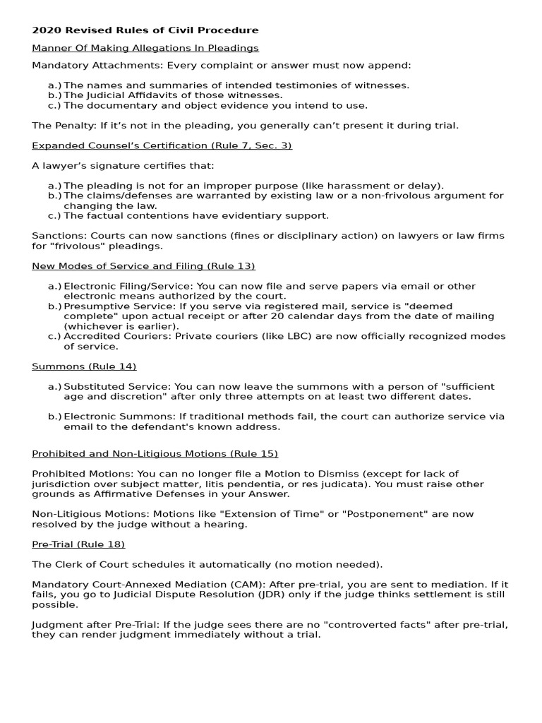 2020 Revised Rules of Civil Procedure | PDF | Lawsuit | Appeal