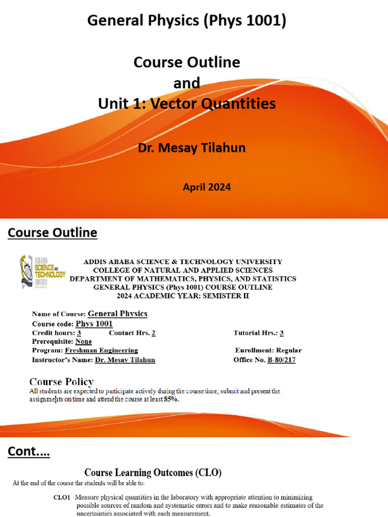 General Physics Course Outline Unit1 Vector Quantities | PDF ...