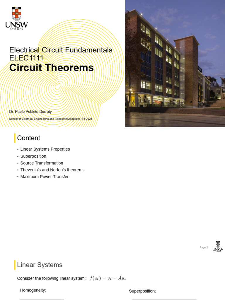 ELEC1111-Topic 3 - Circuit Theorems -T1 2026 | PDF | Electrical Network ...