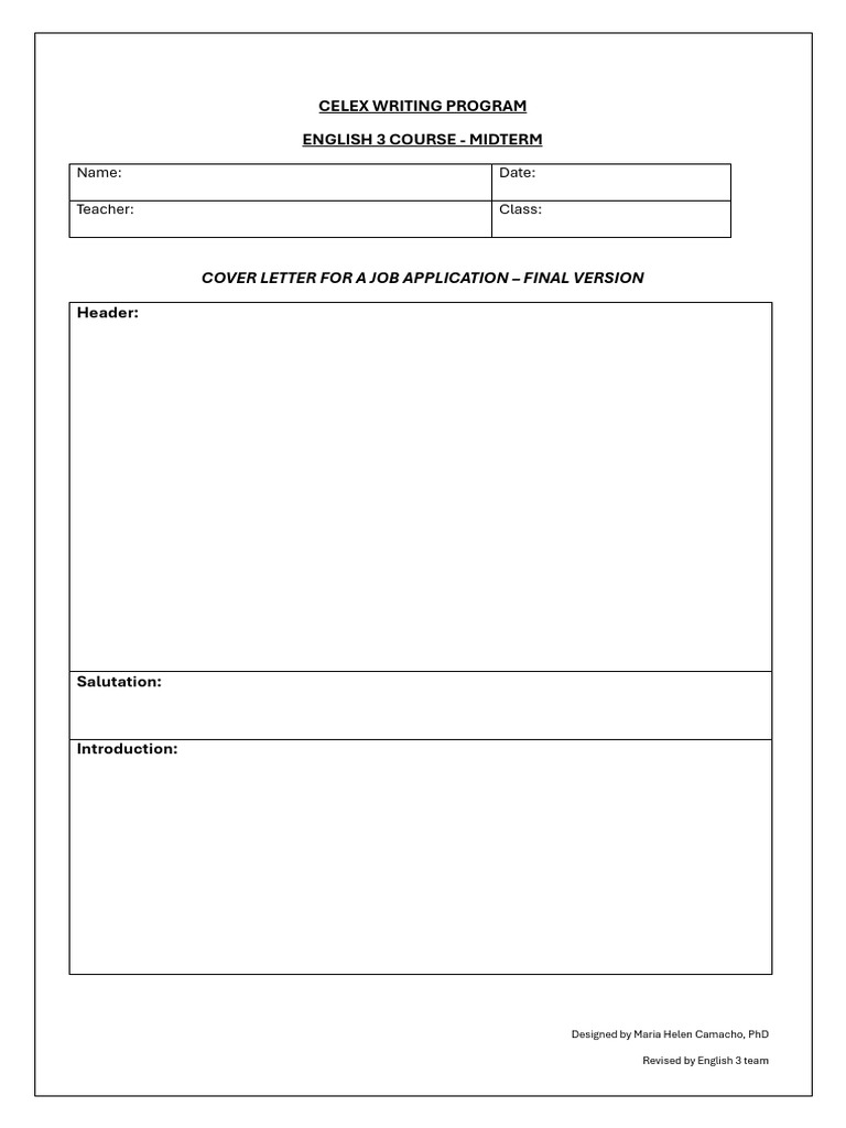 Cover Letter Structure Worksheet 2 | PDF