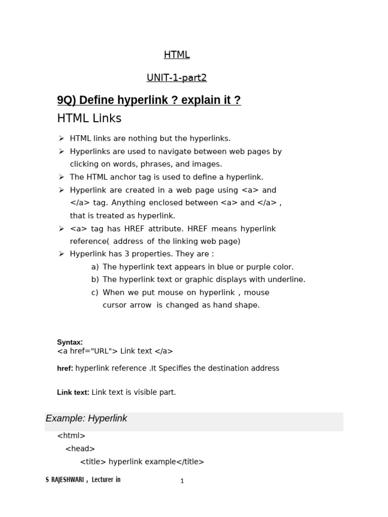 HTML Unit1 Part2 | PDF | Hyperlink | Html Element