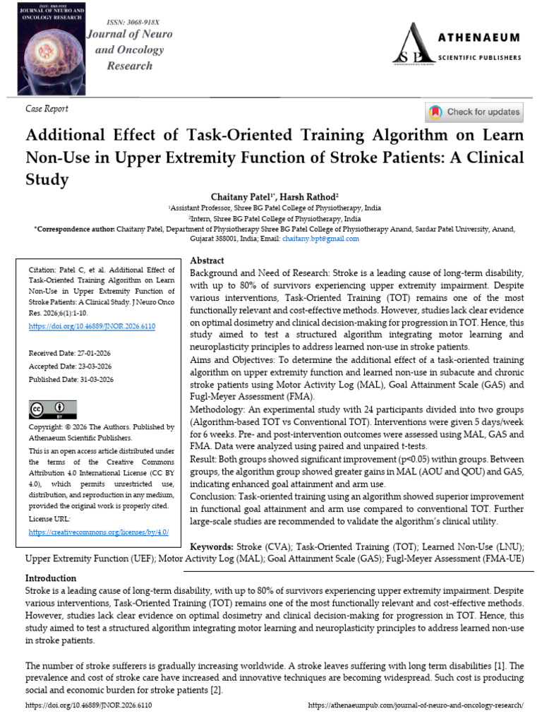 Additional Effect of Task Oriented Training Algorithm on Learn Non Use ...