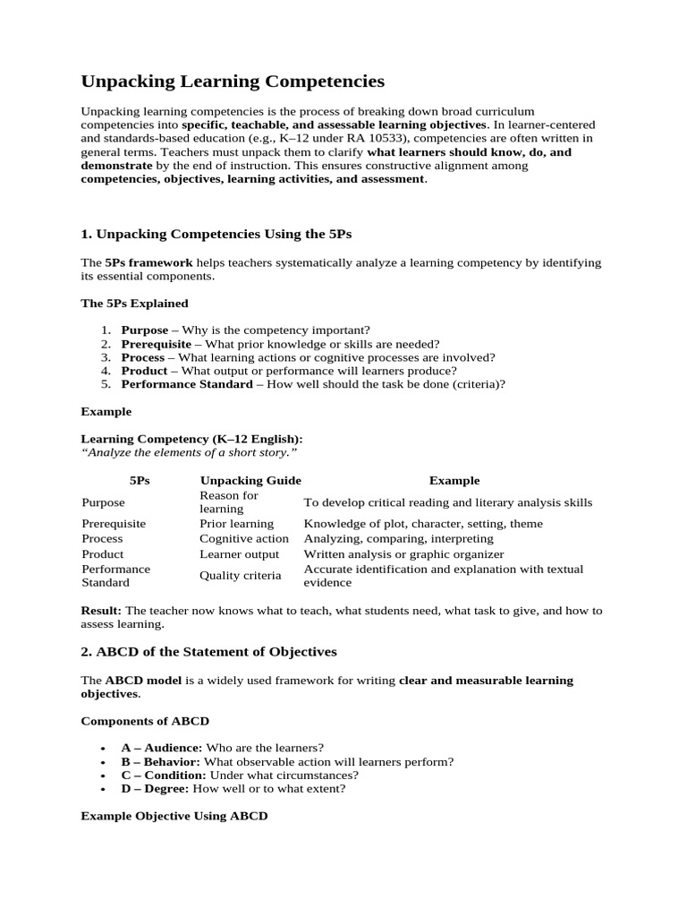 3. Unpacking Learning Competencies | PDF