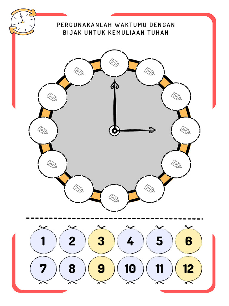 Gray Red Educational Clock Time Worksheet | PDF