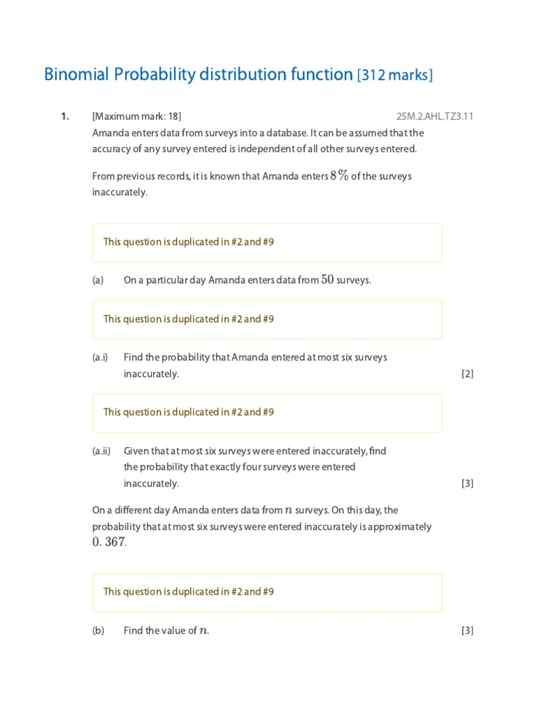 Binomial Probability Distribution Function QP | PDF | Probability ...