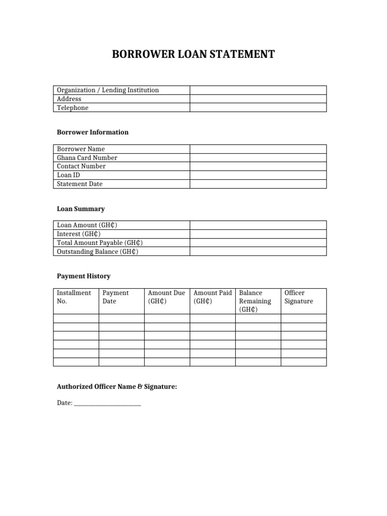 Borrower Loan Statement Template | PDF