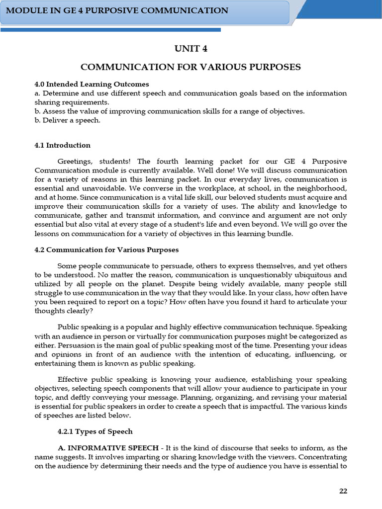 LP 4 in Purposive Communication | PDF | Public Speaking | Communication