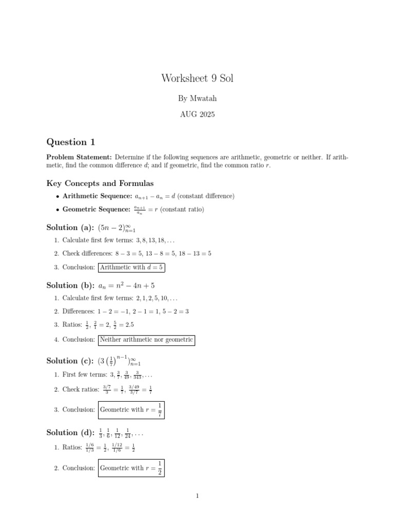 Worksheet 9 Sol | PDF | Elementary Mathematics | Mathematical Analysis