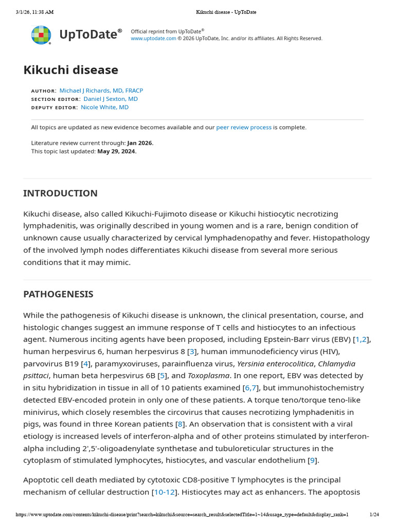 Kikuchi Disease - UpToDate | PDF | Medical Specialties | Immunology