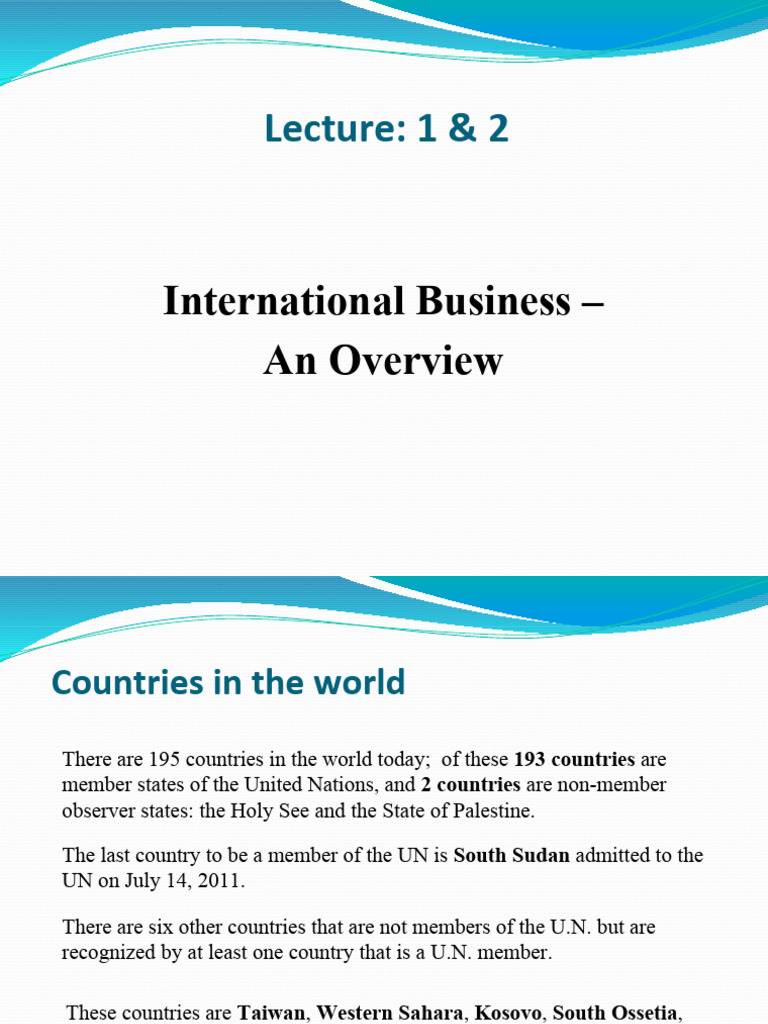 Lecture 1 & 2 International Business An Overview | PDF | Foreign Direct ...