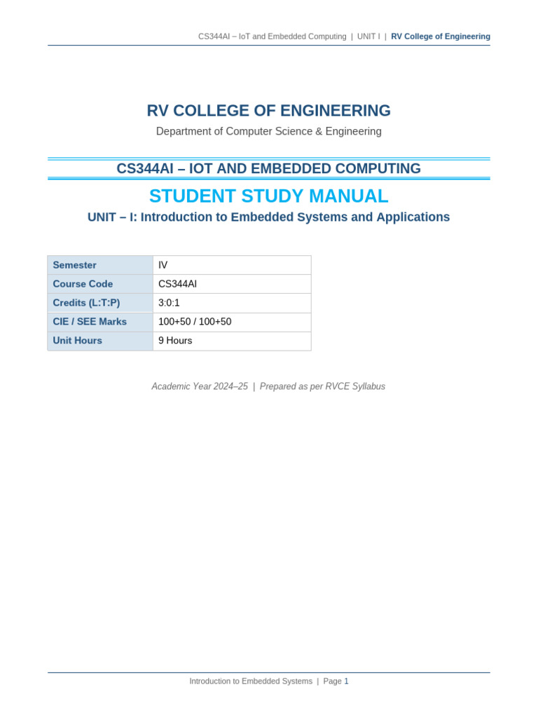 Unit1 Embedded Systems Manual | PDF | Embedded System | Microcontroller