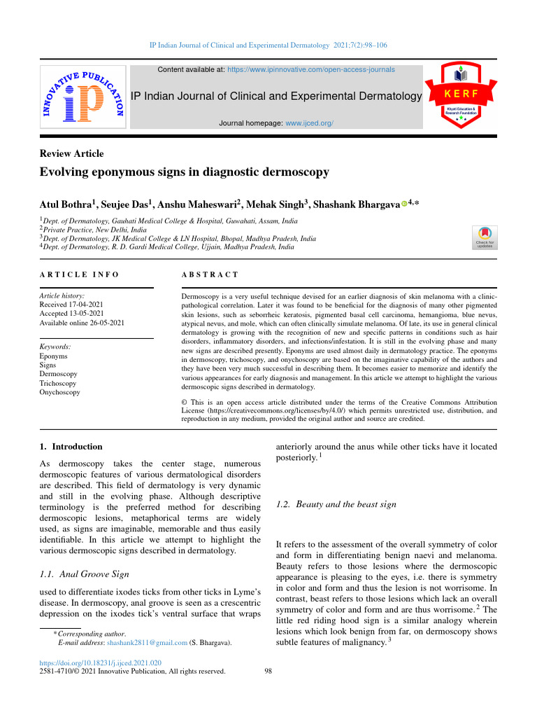 Evolving eponymous signs in dermoscopy | PDF | Medical Specialties | Skin