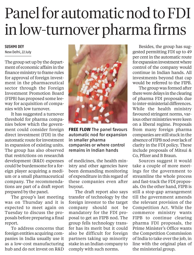 Automatic FDI Approval in Small Pharma | PDF | Foreign Direct ...