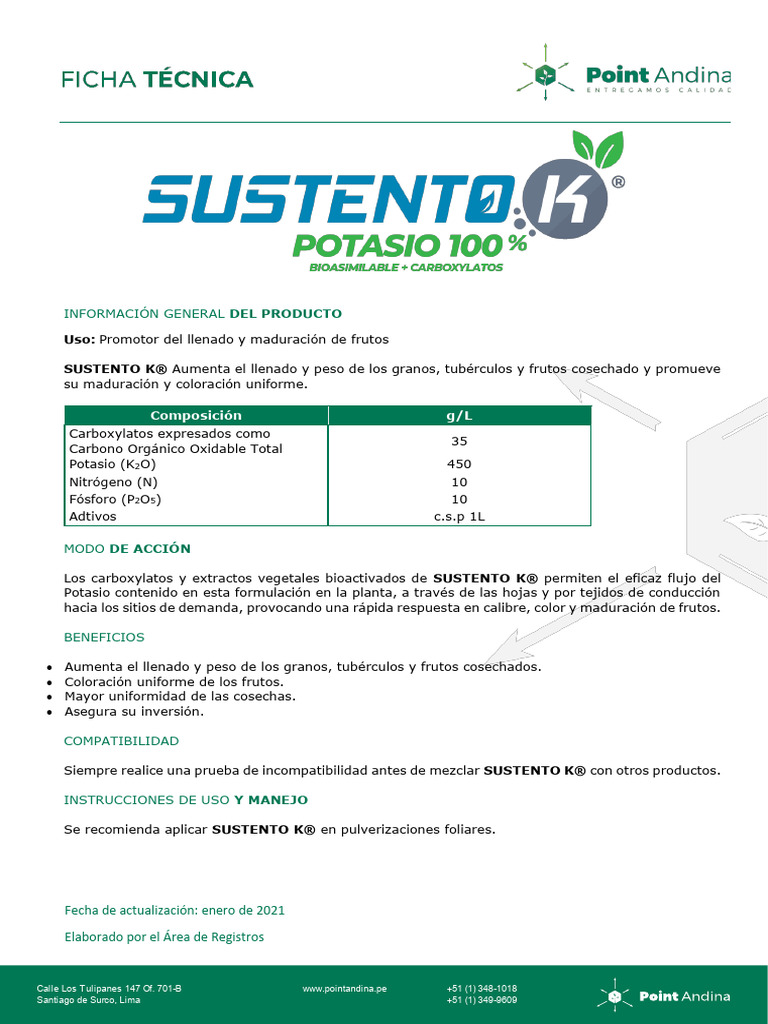 Sustento K Ficha Tecnica | PDF