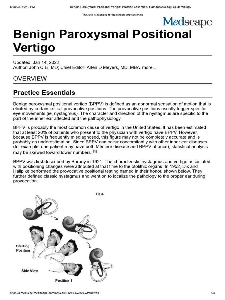 Benign Paroxysmal Positional Vertigo_ Practice Essentials ...