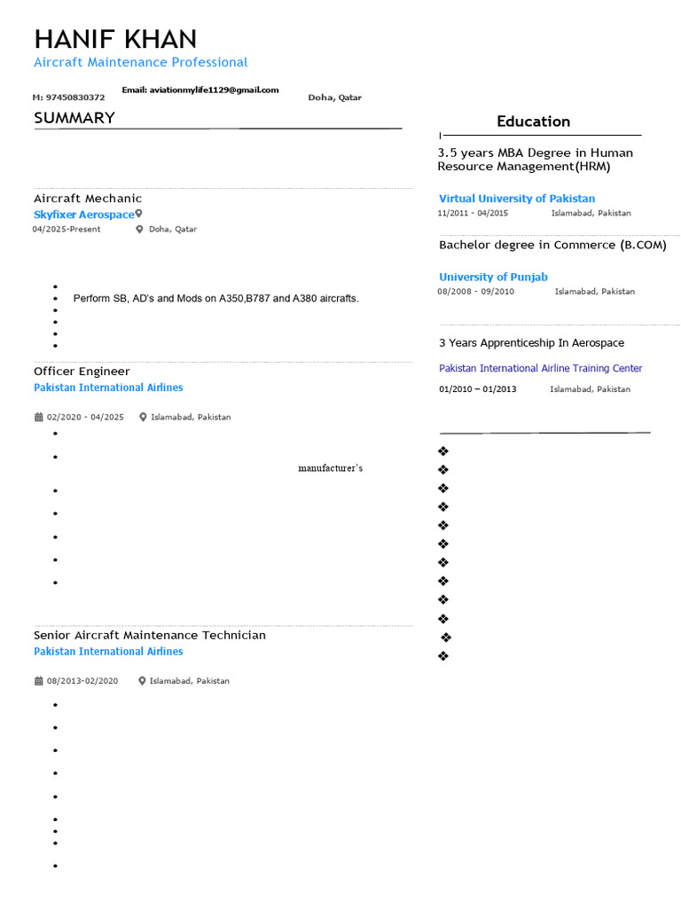 Hanif Khan Resume MEchanic | PDF