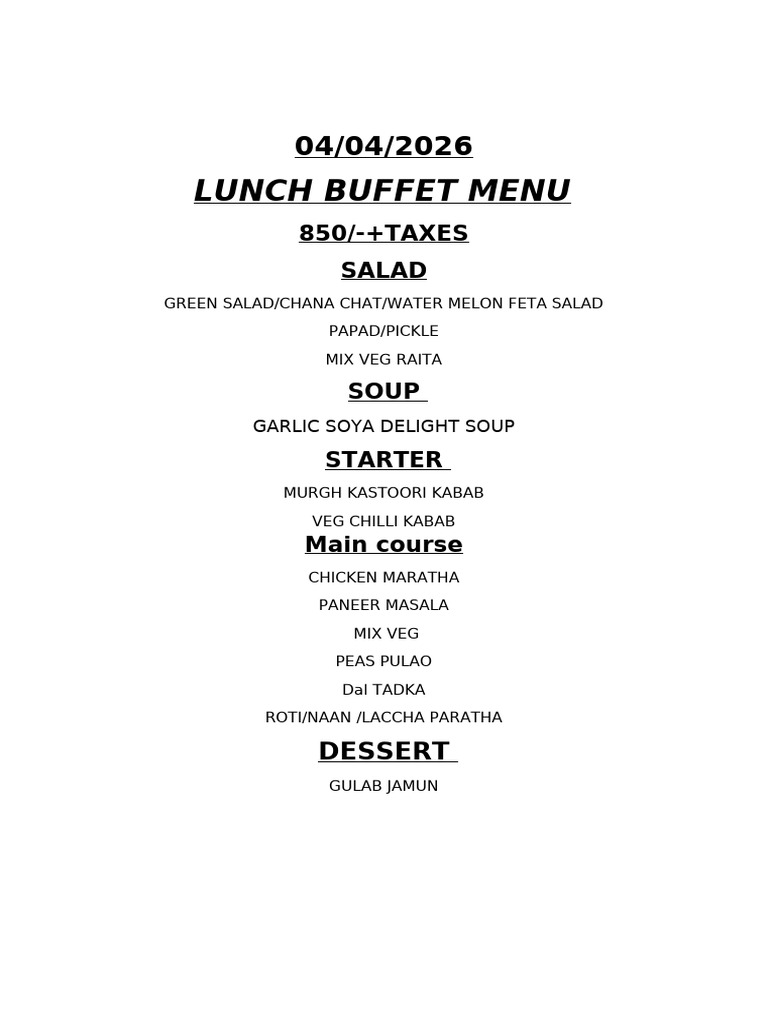 TDH Menu | PDF