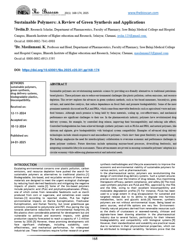 Sustainable Polymers A Review of Green Synthesis and Applications | PDF ...