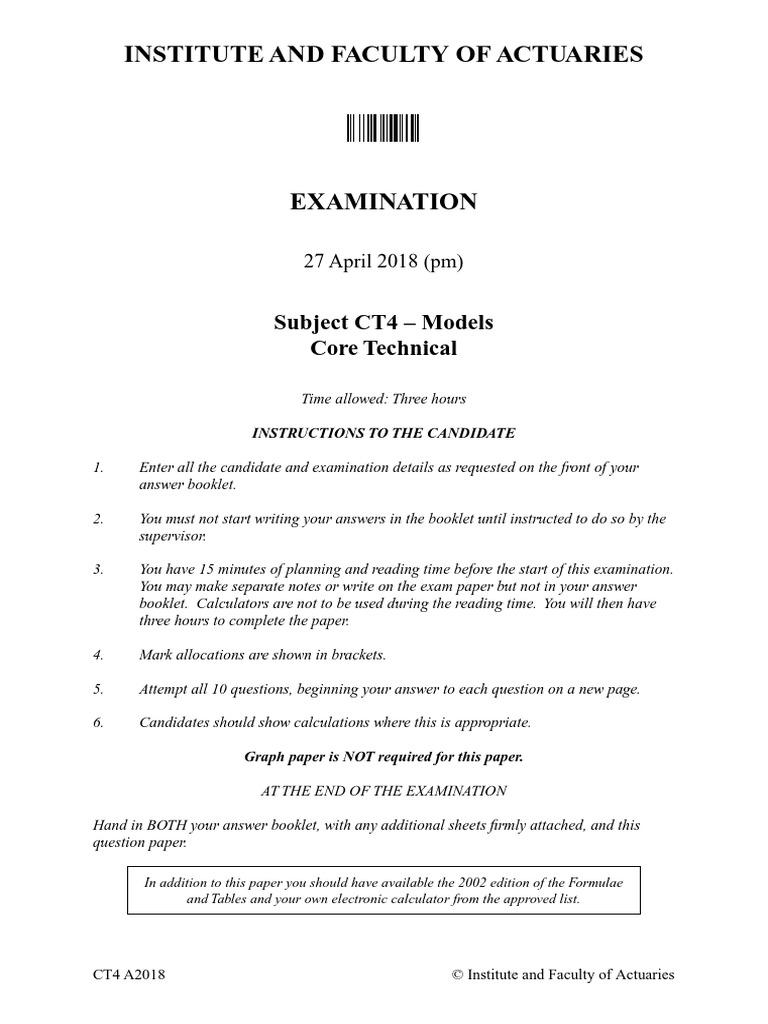 IandF CT4 201804 ExamPaper | PDF | Applied Mathematics | Statistical Theory