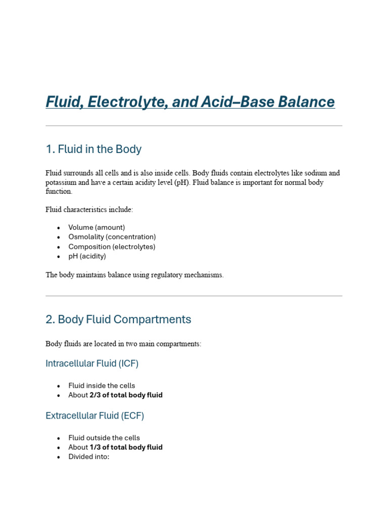 Fluid electrolyte and acid base balance | PDF | Electrolyte | Dehydration