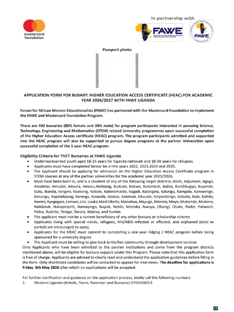 Fawe - Application Form for Heac_1 | PDF
