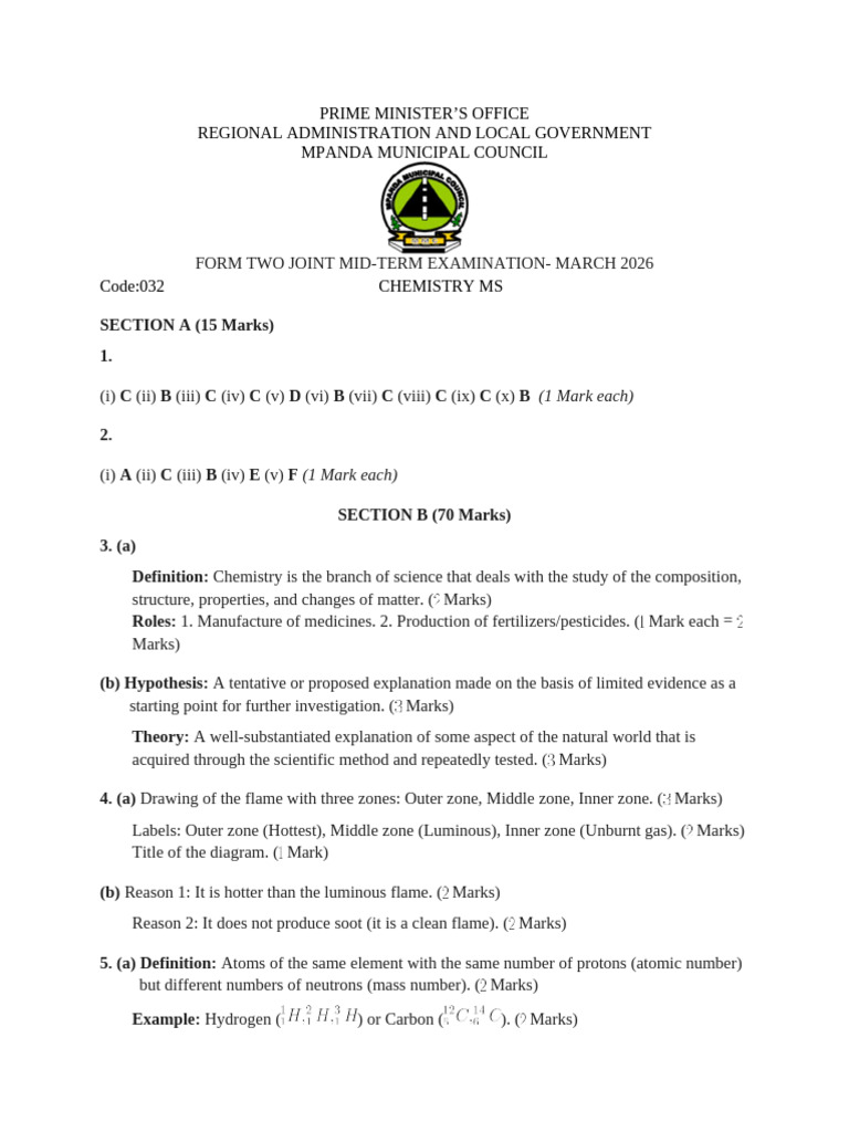 Form 2 Chemistry MS | PDF
