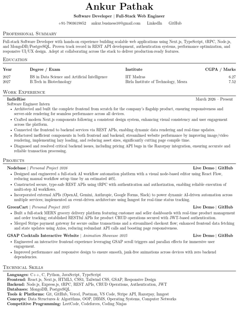 Ankur Pathak Resume v2 | PDF | Software Development | Databases