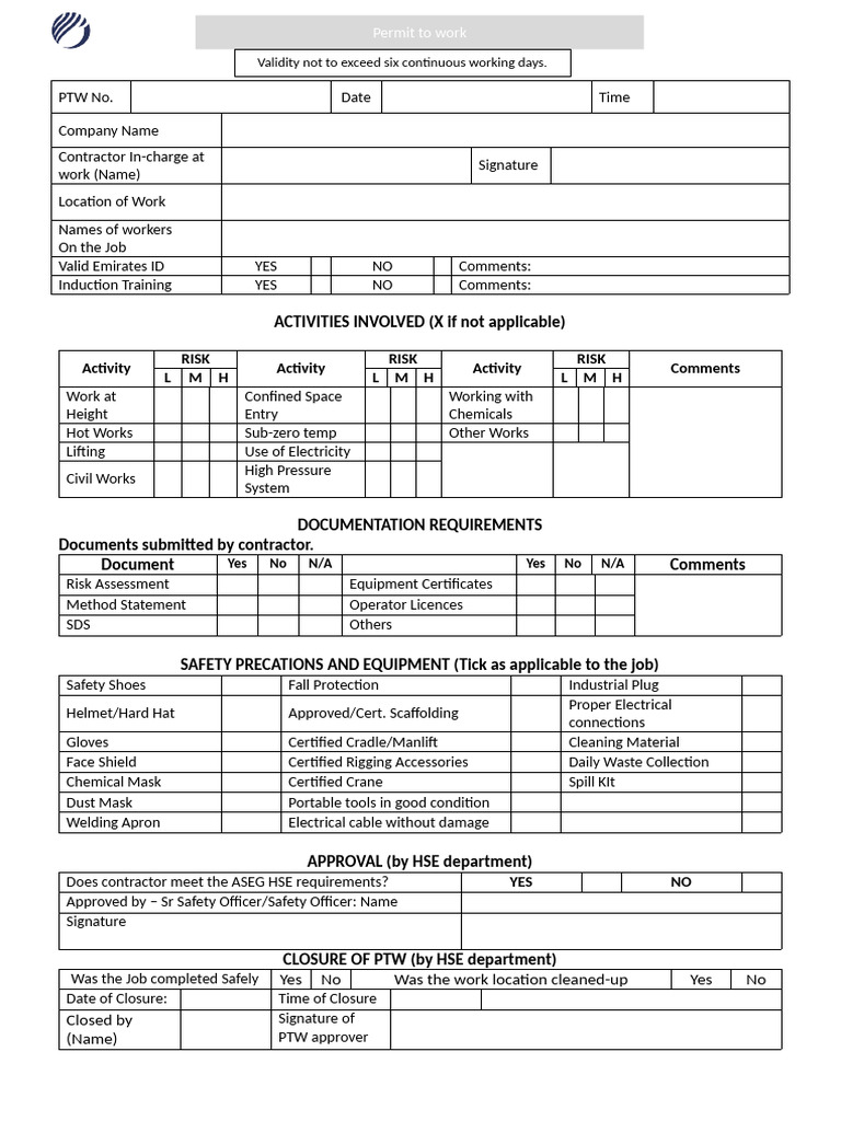 General Permit to Work | PDF | Safety | Occupational Safety And Health