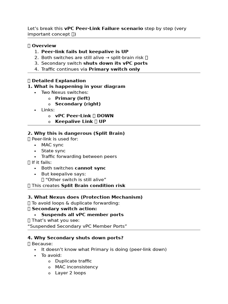 VPC Failure Scenarios Notes | PDF | Network Switch | Communication