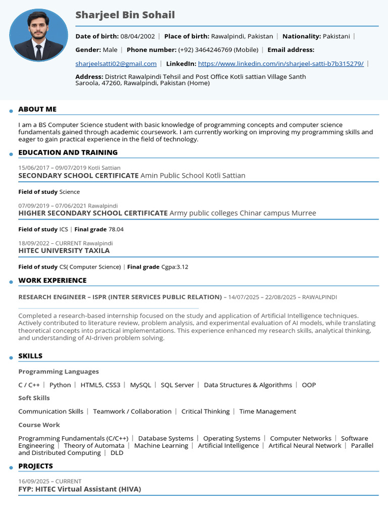 Sharjeel Bin Sohail (CV) | PDF | Computer Science | Artificial Intelligence